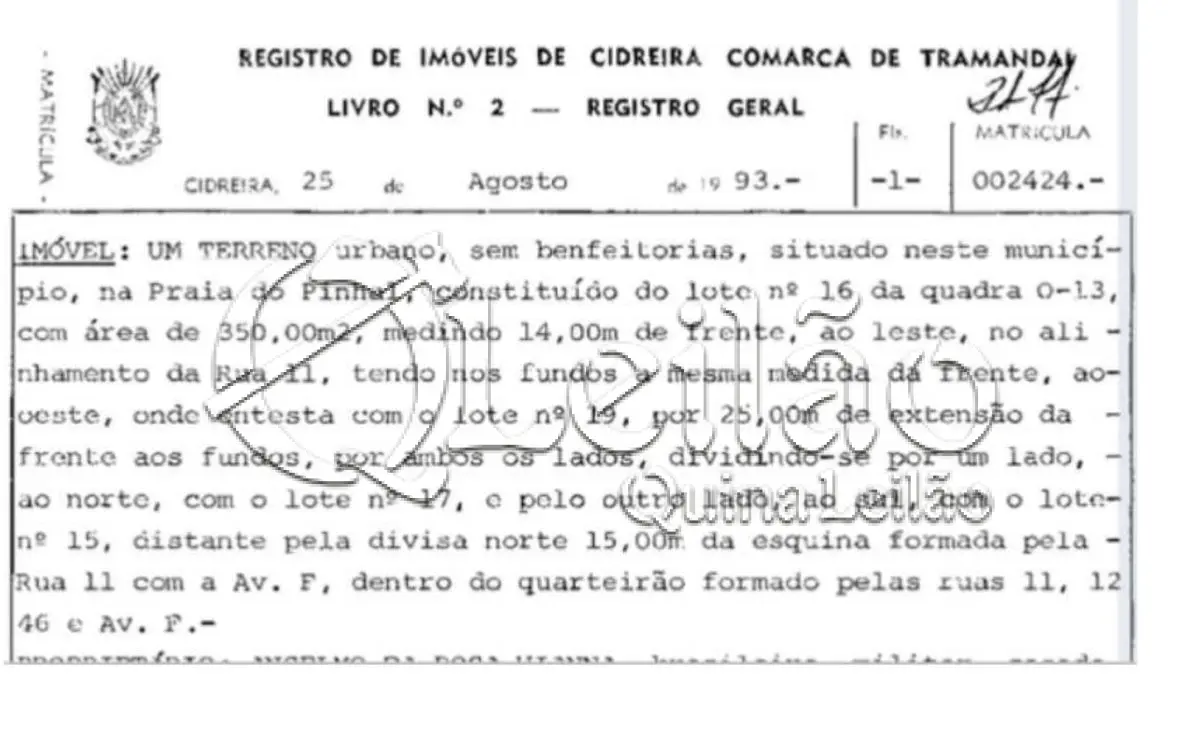 LOTE 001 - Terreno de 350 m² na Praia do Pinhal — Cidreira/RS