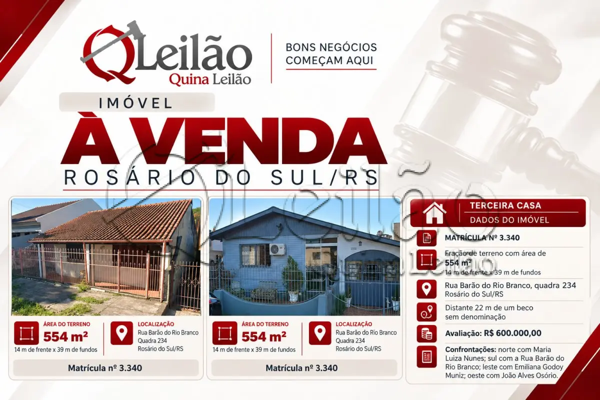 LOTE 001 - 3 imóveis residenciais – Rosário do Sul/RS