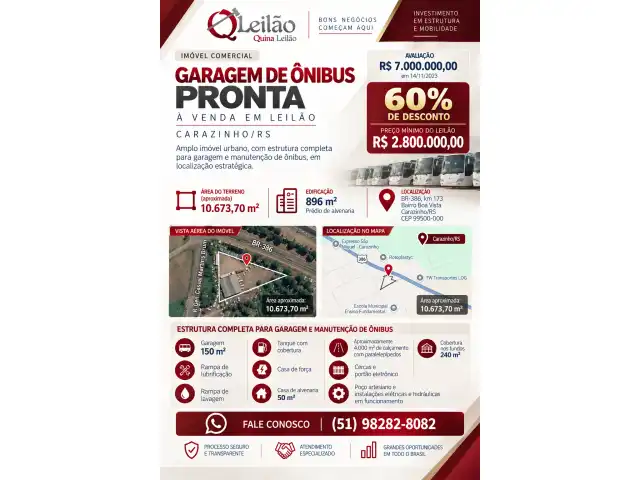 Garagem de ônibus com 60% de desconto! Completa!