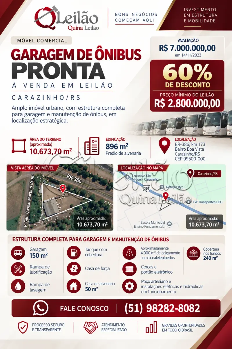 LOTE 001 - Garagem de ônibus com 60% de desconto! Completa!