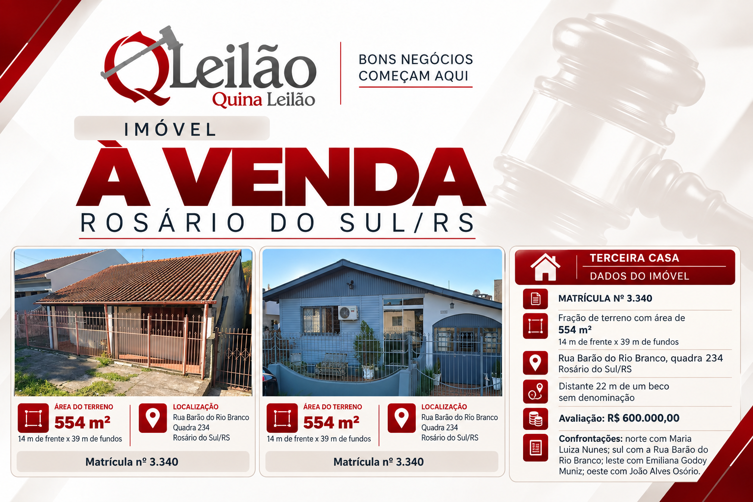 3 imóveis residenciais – Rosário do Sul/RS